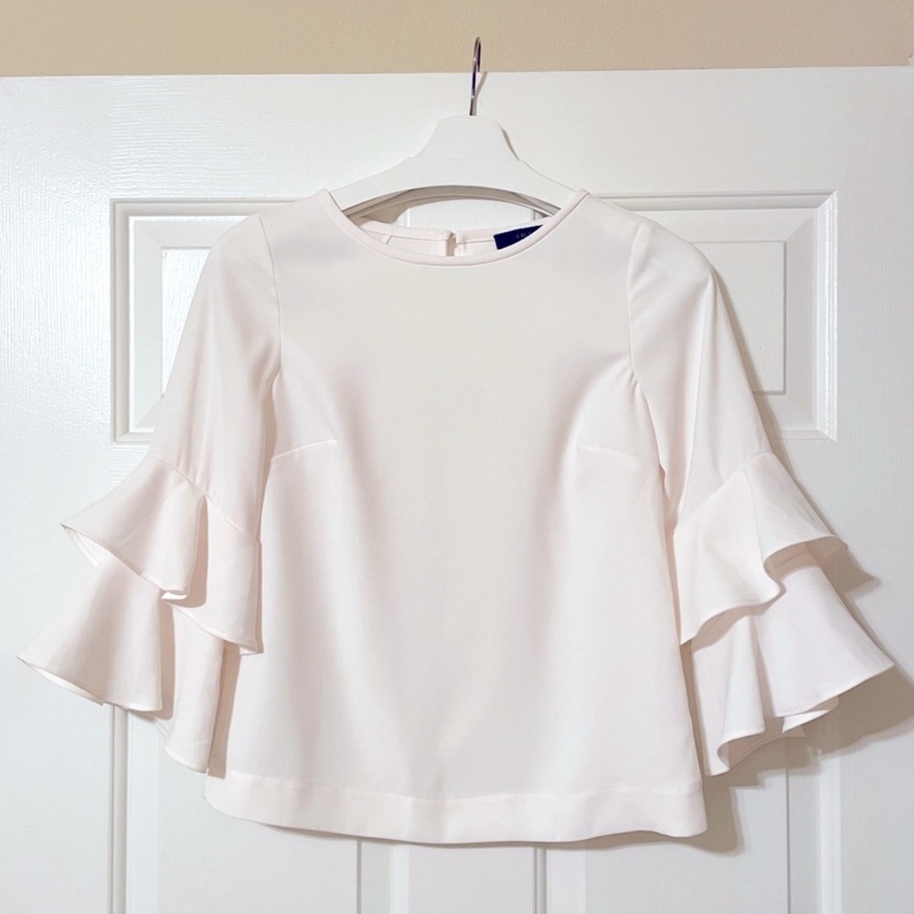 J.Crew Women’s Elegant Cream Ivory Tiered Bell Sleeve Draped Blouse Size 00P